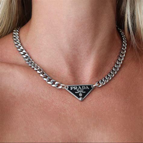 prada silver necklace|prada silver tag necklace.